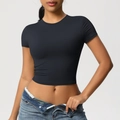 Close-up of tight-fitting black cropped sports T-shirt with high-elasticity fabric - S / Black