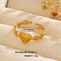 Golden heart-shaped stainless steel ring with elegant chain structure and open design - Chain Band Solid Heart Style (ZN1480-573)
