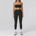 Two-piece seamless black yoga set with cutout crop top and high waist leggings - S / Sports Bra + Leggings / Premium Black