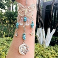 Silver butterfly suncatcher with turquoise stones and crescent moon crystal pendant - Turquoise (Synthetic)