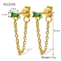 Golden S925 silver tassel earrings featuring a green rectangular zircon gemstone - Gold with Green Zirconia