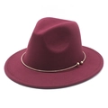 Detail view of burgundy felt fedora hat featuring a stylish gold metal ring accent - M (56-58cm) / Burgundy