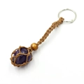 Handcrafted brown net keychain with natural purple amethyst stone and wooden bead - Amethyst + Brown Mesh Keychain