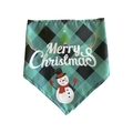 Green and black plaid cotton Christmas pet bandana with snowman and Merry Christmas print - SD-11 Green Plaid Snowman Tree