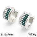 Polished silver stainless steel hoop earrings with green clay zircon stones 13x7mm - Steel Green (KE118342-TGD)