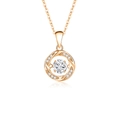 Elegant rose gold dancing heart necklace with round moissanite pendant and fine O-chain - 925 Silver / Rose Gold Moissanite