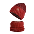 Ensemble bonnet et tour de cou rouge en tricot d'hiver avec doublure en polaire épaisse - Bordeaux