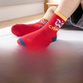 Baby crew socks set featuring traditional lion dance graphics in festive red and yellow - China-Chic / 3-5 Years (Feet length 13-15cm)