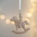 Golden glittery horse rider Christmas tree ornament with white string on festive background - Crystal Pendant Gold Knight