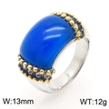 Titanium steel ring featuring a large blue cat eye stone with gold bead accents, 13mm wide - US 8 / Deep Blue (KR105808-GC)