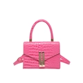 Pink crocodile-embossed top handle bag with gold metal hardware and crossbody strap - Pink