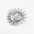 Retro silver sun face brooch in polished stainless steel with radiant celestial design - Sun God Face (PX013)