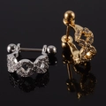 Zircon inlaid earrings with hollow leaf patterns in silver and gold steel finish - NO 19
