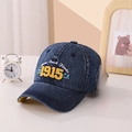 Dark blue denim baseball cap featuring yellow 1915 embroidery and contrast brim - 50-54CM, Adjustable / 1915 Yellow