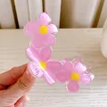 Candy-colored flower hair claw in translucent pink and purple acrylic floral design - Pink Flower-Large-9cm