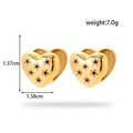 Golden heart-shaped stainless steel hoop earrings with inlaid blue star stones - Gold Heart Blue Star Hoop