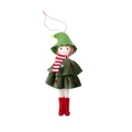Pendaglio elfo di Natale con cappello a stella e vestito verde a strati su fondo bianco - Verde