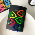 Set of five vibrant strawberry hair clips in neon dopamine colors on black card - Yellow-Green Strawberries