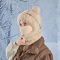 Gorro de invierno beige con calentador de cuello y máscara tejida para niños - Beige
