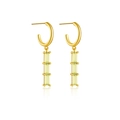 Gold finish 925 silver drop earrings with three dangling yellow rectangular crystals - 925 Silver / 18K Gold / Grass Green