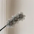 Elegant grey mesh flower hair bun maker with pearl beads in a minimalist Korean style - Grey Mesh Flower Bun Maker