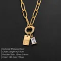 Gold stainless steel paperclip necklace with letter F and crystal pendants - Letter F