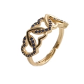 Golden heart-shaped interlocking ring with blue zircon stones and adjustable band - Gold Blue Zircon Continuous Heart