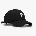 Classic black baseball cap featuring a cream 3D letter P towel embroidery patch - Adjustable / Black