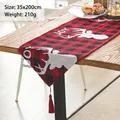 Christmas buffalo plaid table runner with elk design, JOY print and red tassels 35x200cm - 35x200cm / Elk Style