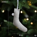 Mini calza di Natale in velluto a coste beige con pompon bianco appesa all'albero - Grigio