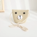 Cute beige straw crossbody bag for toddlers featuring a minimalist bear face design - Crossbody Bag / Beige (Bag)