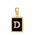 Classic 18K gold-plated stainless steel rectangular pendant with letter D in black - Letter D