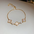 Gold-plated clover bracelet with white mother of pearl and cubic zirconia stones - Gold Real Gold Plating Flower Shell Zircon (10#)