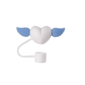 White heart-shaped straw topper with blue wings for 10mm drinking straws - White with Blue Wings