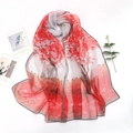 Sciarpa di seta sfumata rossa e grigia con motivo ad albero e trama leggera e morbida - 160*50CM / Fiori di Ciliegio Romantici - Rosso