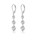 Elegant S925 sterling silver leverback earrings with three graduated round moissanite stones - E13918 Triple Diamond Dangle With GRA Certificate