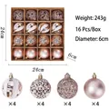 16-pack rose gold Christmas ornaments with 6cm glitter, matte, and镂空 vine textures - Rose Gold 16-Piece Set (Style D)