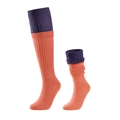 Orange and purple knit slouch socks shown in flat and stacked wear styles - Orange & Deep Purple