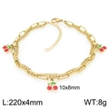 Double-layered 18K gold plated stainless steel anklet with red enamel cherry pendants - Exquisite Cherry Style (KJ4509-ZG)