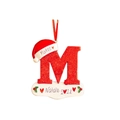 Detail of red glitter M shaped Christmas tree ornament with Santa hat and Matteo engraving - Letter M Style(13)
