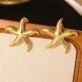 Macro detail of gold starfish stud earrings with realistic marine life textures - Gold 3D Starfish Stud Earrings (1 Pair)