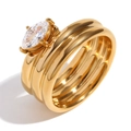 Moderner 18K vergoldeter mehrlagiger Ring mit Markise-Schliff-Kristall in polierter Optik - US 8 / Gold Weiß Zirkonia