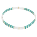 Bracelet élastique en perles Tila bleu turquoise et blanc avec bordures dorées - Bleu Lac Blanc Or