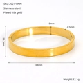 Detailed technical diagram showing dimensions of the 18k gold plated oval bangle - 8mm Width Gold