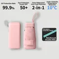 Mini portable UV protection folding umbrella in pale pink with a matching zipper hard case - 2-in-1 Reinforced Ribs with Case / Pink