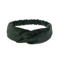 Detailed macro view of deep green wide twisted headband in soft suede-like fabric texture - Green