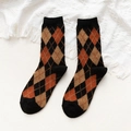 Japanese retro argyle wool crew socks in black, brown and beige colors - One Size / Black