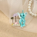 Colorful tropical elephant and palm tree enamel brooch with blue and pink finish - Blue Elephant