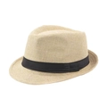 Detail view of woven straw Panama hat texture with a stylish black fabric ribbon band - Adult Size (Approx 58cm) / Linen with Black Ribbon-Apricot Yellow