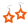 Neon orange pentagram acrylic earrings with black metal hooks and hollow design - Star Orange